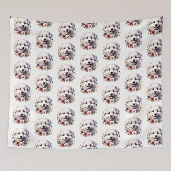 Item preview, Floral Kuvasz Puppy Portrait designed and sold by TheAnimalZ00.
