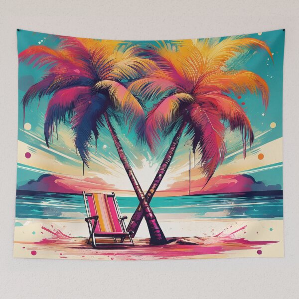 Item preview, Colourful Tropical Palm Trees with Beach Chair – Exotic Getaway Vibes designed and sold by RaiyaTees.