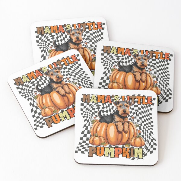 Item preview, "Mama's Little Pumpkin" - Welsh Terrier in Halloween Pumpkin with Checkered Background designed and sold by GoodyPaws.