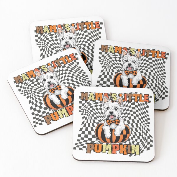 Item preview, "Mama's Little Pumpkin" - West Highland White Terrier in Halloween Pumpkin with Checkered Background designed and sold by GoodyPaws.