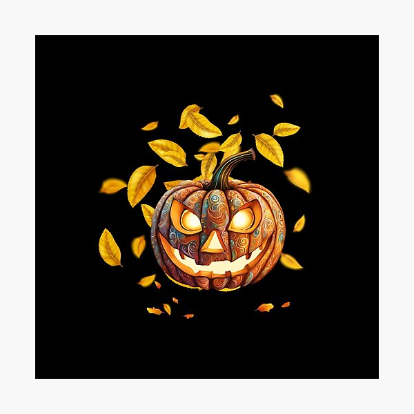 Item preview, Carved, Folk Art Pumpkin Amid Falling Autumn Leaves designed and sold by Our Bible Journey.