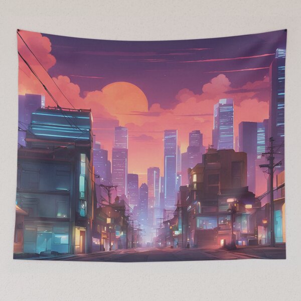 Item preview, Vibrant Anime-Inspired Glowing Cityscape designed and sold by Have Mercy.
