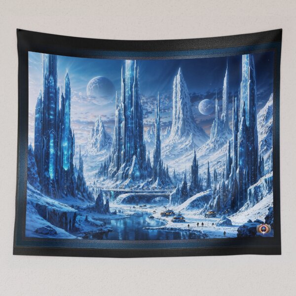Item preview, Futuristic Winter Landscape Of The Majestic Ice City of Alkinor Astounding AI Concept Art by Xzendor7 designed and sold by Xzendor7 Digital Art Creations.