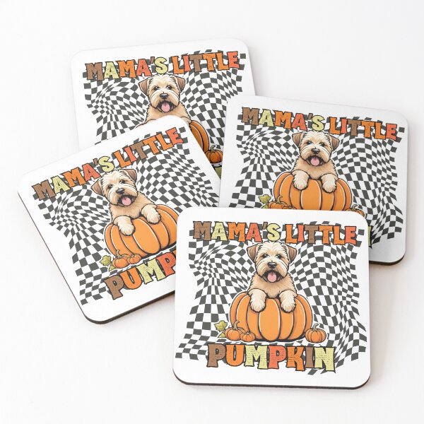 Item preview, "Mama's Little Pumpkin" - Soft Coated Wheaten Terrier in Halloween Pumpkin with Checkered Background designed and sold by GoodyPaws.