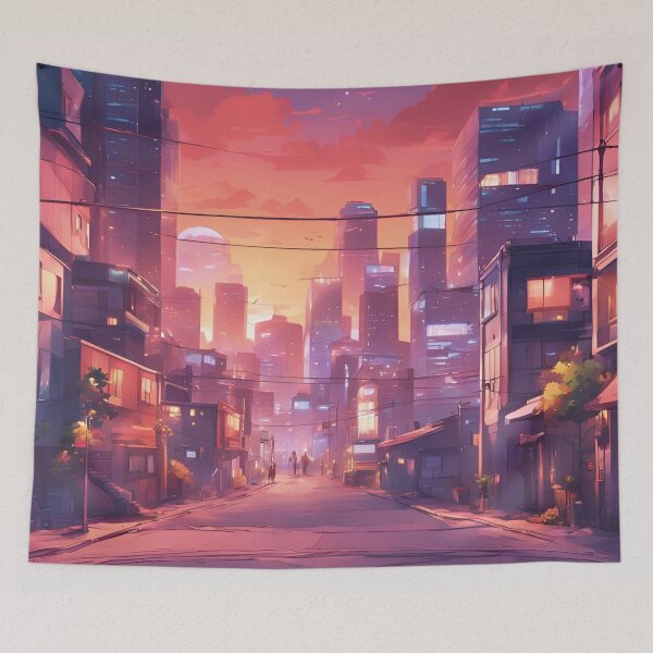 Item preview, Vibrant Anime-Inspired Glowing Cityscape designed and sold by Have Mercy.