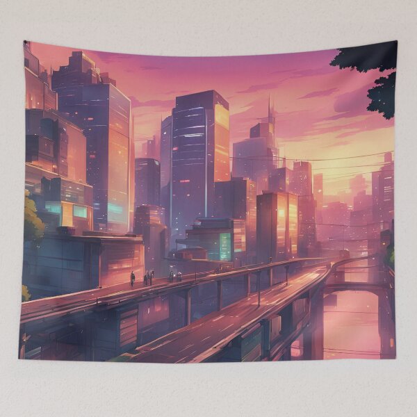 Item preview, Vibrant Anime-Inspired Glowing Cityscape designed and sold by Have Mercy.
