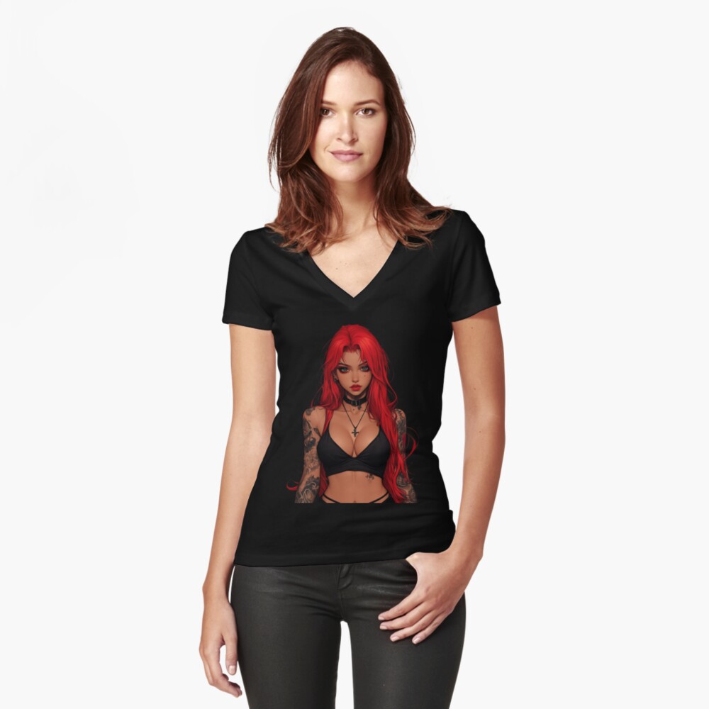 Item preview, Fitted V-Neck T-Shirt designed and sold by CursedbyLilith.