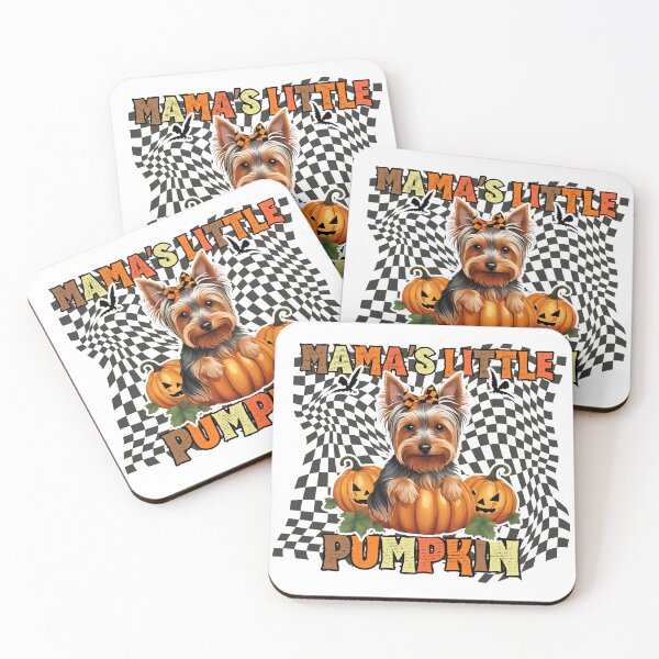Item preview, "Mama's Little Pumpkin" - Australian Silky Terrier in Halloween Pumpkin with Checkered Background designed and sold by GoodyPaws.