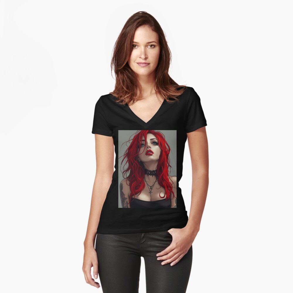 Item preview, Fitted V-Neck T-Shirt designed and sold by CursedbyLilith.