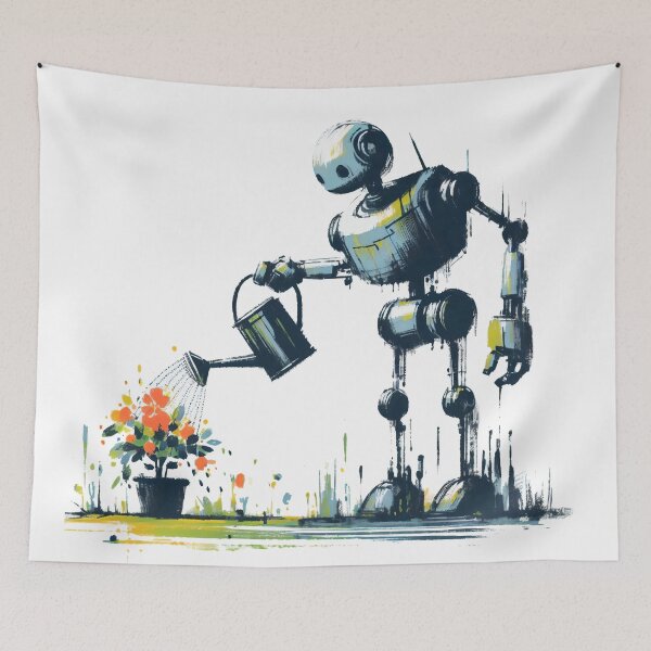 Item preview, Robot Watering a Plant - Fun and Whimsical Design designed and sold by Slick-Waffles.