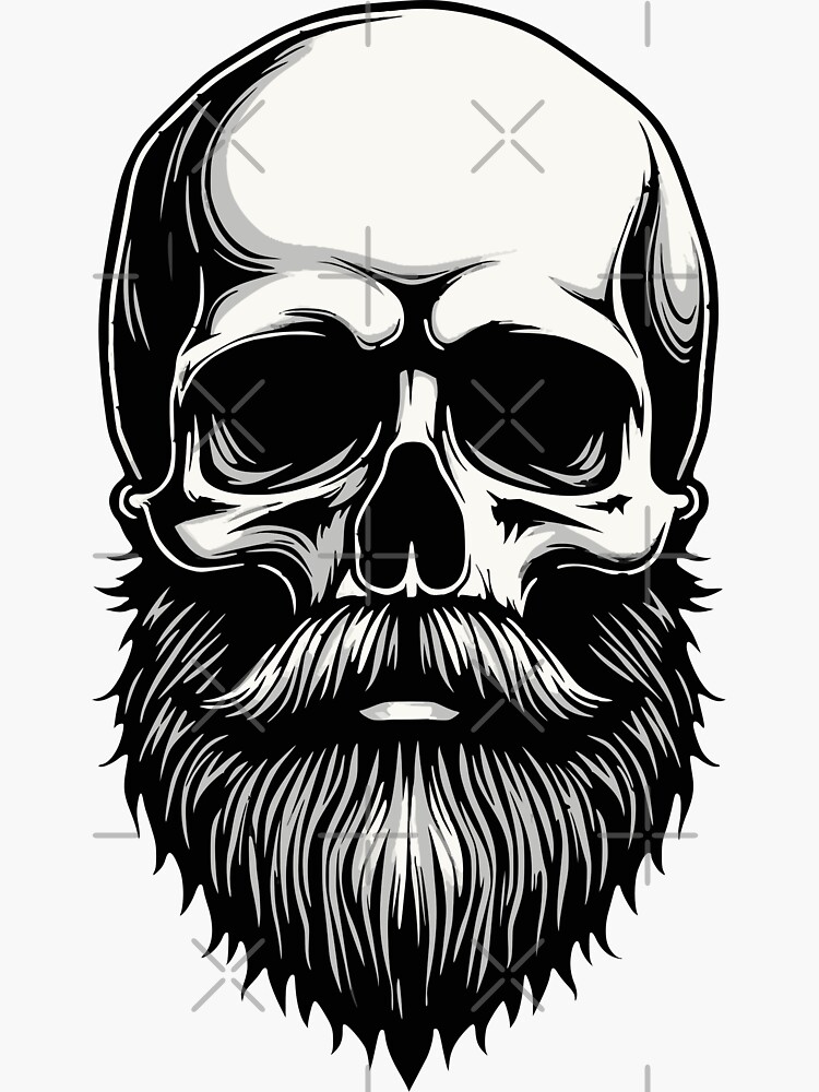 Thumbnail 3 of 3, Sticker, Bearded Skull Art - Dark Gothic Illustration designed and sold by FotiraStudio.
