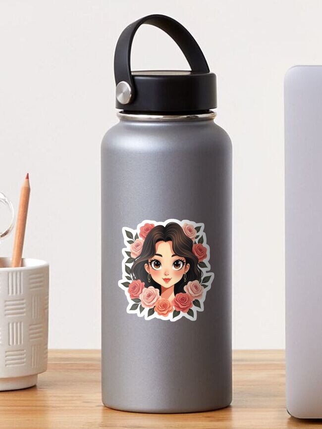 Thumbnail 1 of 3, Sticker, Floral Beauty Anime Girl Portrait designed and sold by FotiraStudio.