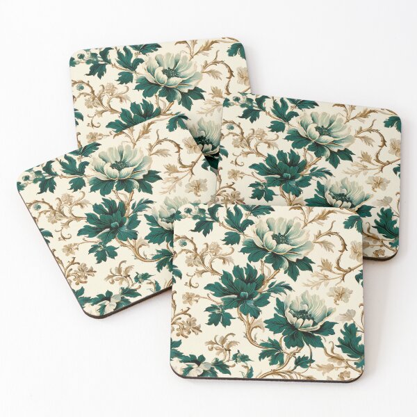 Item preview, FLORAL AND TROPICAL PATTERN O25 - Gift items and personal use / Toile, Emerald, Green, Leaves, White, Flowers,  Cream, Gold, Vintage, Ornamented, Art designed and sold by LumDesignArt.