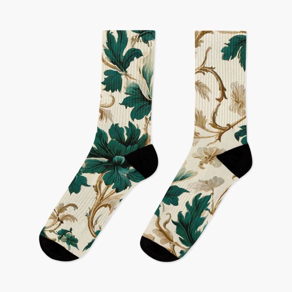 Item preview, FLORAL AND TROPICAL PATTERN O25 - Gift items and personal use / Toile, Emerald, Green, Leaves, White, Flowers,  Cream, Gold, Vintage, Ornamented, Art designed and sold by LumDesignArt.