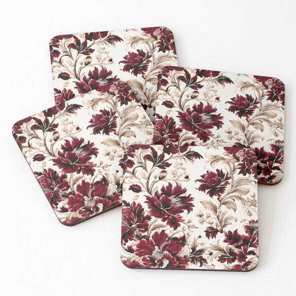 Item preview, FLORAL AND TROPICAL PATTERN O26 - Gift items and personal use / Toile, Garnet, Burgundy, Leaves, White, Flowers,  Cream, Gold, Vintage, Ornamented, Art designed and sold by LumDesignArt.
