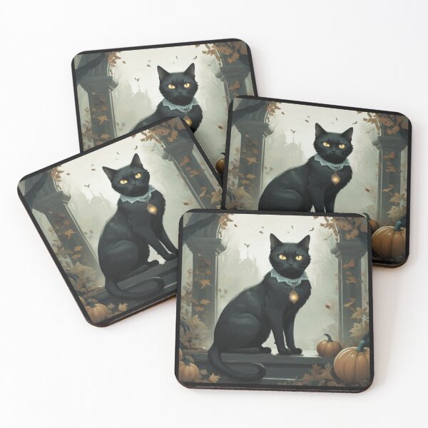 Item preview, Gothic Black Cat With Pumpkins and Fall Leaves designed and sold by dreamparlor.