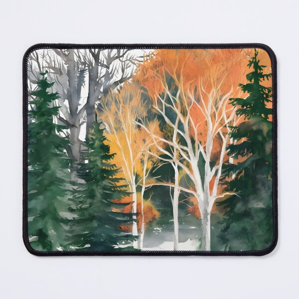 Item preview, Autumn Pines and Birch Watercolor Landscape designed and sold by Arthaven10 ⭐⭐⭐⭐⭐.