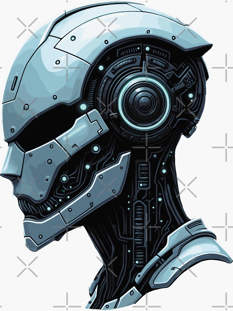 Thumbnail 3 of 3, Sticker, Cybernetic Futuristic Robot Head designed and sold by FotiraStudio.