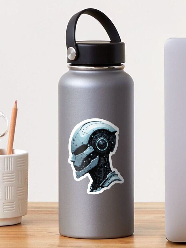 Thumbnail 1 of 3, Sticker, Cybernetic Futuristic Robot Head designed and sold by FotiraStudio.