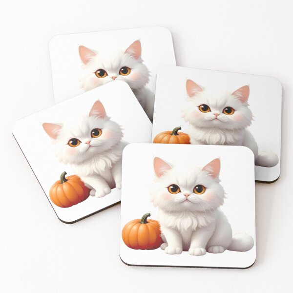 Item preview, PRETTY WHITE CAT WITH PUMPKIN STICKER designed and sold by Arts4U.