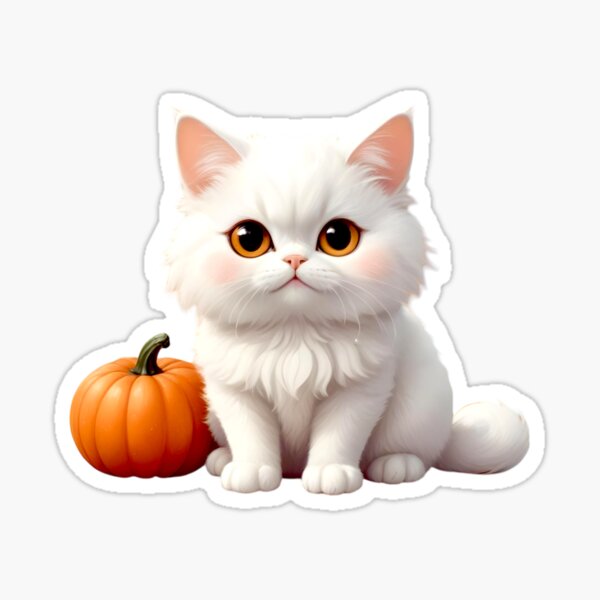 Item preview, PRETTY WHITE CAT WITH PUMPKIN STICKER designed and sold by Arts4U.