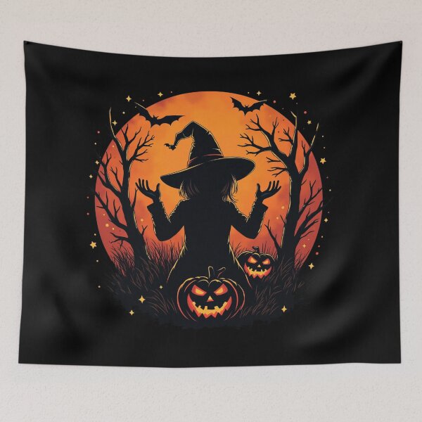 Item preview, Halloween Night - Witch Silhouette and Pumpkins designed and sold by FunnyFarmDesign.