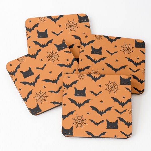 Item preview, Black Cats Halloween Bats Seamless Black Orange Pattern designed and sold by Raise2Shine.