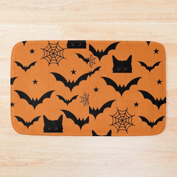 Item preview, Black Cats Halloween Bats Seamless Black Orange Pattern designed and sold by Raise2Shine.
