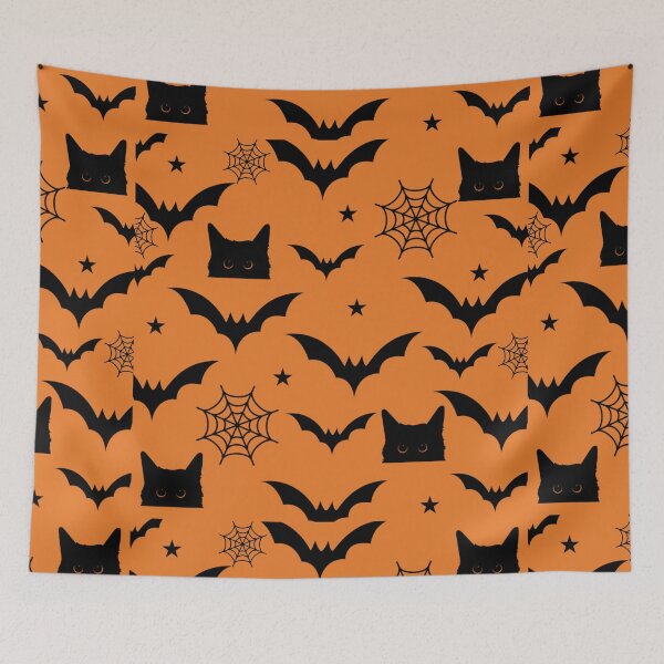 Item preview, Black Cats Halloween Bats Seamless Black Orange Pattern designed and sold by Raise2Shine.
