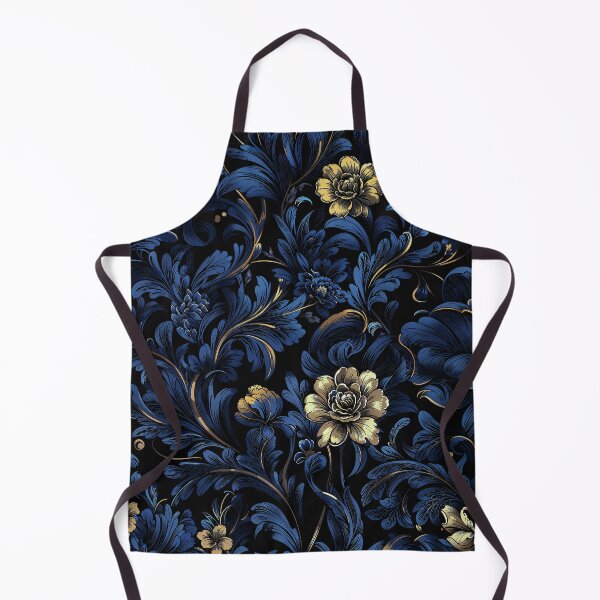 Item preview, elegant navy blue & gold floral ornaments pattern / dejco. art domin designed and sold by dejco.art.