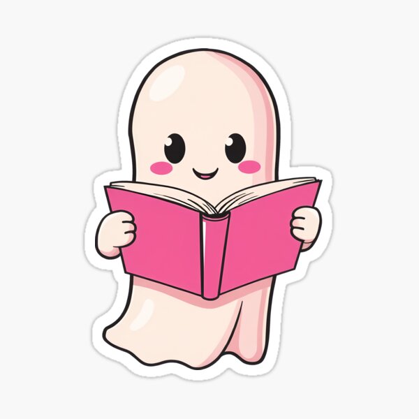 Spooky Bookworm Ghost Reading Sticker