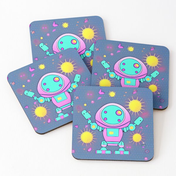 Item preview, Cute Robot with Four Eyes and Yellow Suns designed and sold by omgnovalynn.