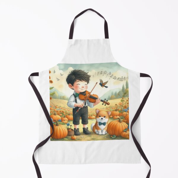 Item preview, Boy Playing Violin with Puppy and Birds in Pumpkin Field in Hill Country designed and sold by ElegantTeaTime.
