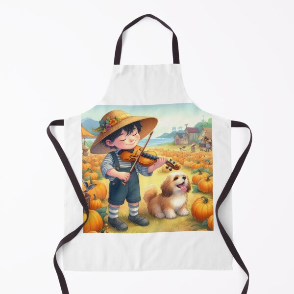 Item preview, Boy Playing Violin with Puppy in Pumpkin Field on Lakeside Farm designed and sold by ElegantTeaTime.