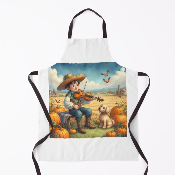Item preview, Boy in Sombrero Playing Violin with Puppy and Birds in Pumpkin Patch on Mexican Farm designed and sold by ElegantTeaTime.