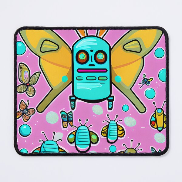 Item preview, Teal Blue Butterfly Rabbit Robot with Yellow and Green Wings designed and sold by omgnovalynn.