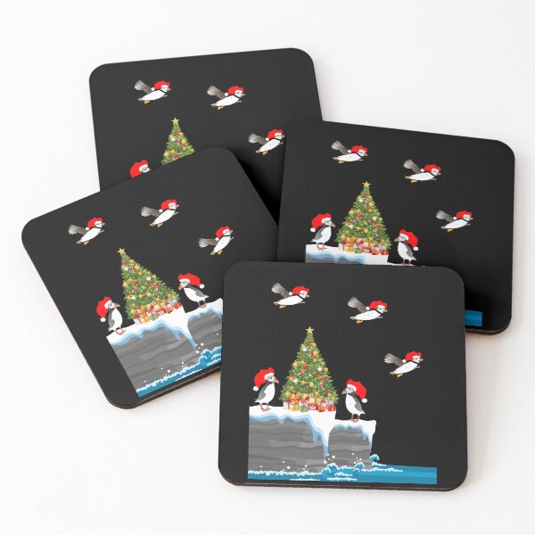 Item preview, Christmas Puffins with elf hat on sea cliff Xmas bird lover  designed and sold by Artstastic.