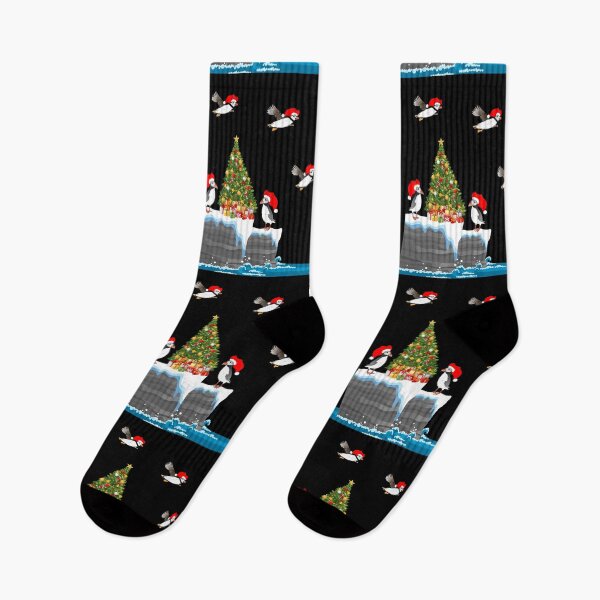 Item preview, Christmas Puffins with elf hat on sea cliff Xmas bird lover  designed and sold by Artstastic.