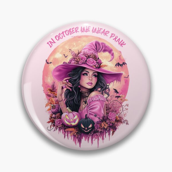 Item preview, In October We Wear Pink Halloween Witch designed and sold by QuirkyChicArts.