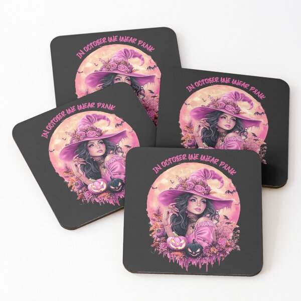 Item preview, In October We Wear Pink Halloween Witch designed and sold by QuirkyChicArts.