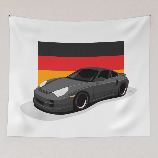 Artikelvorschau, 2004 schwarzer Porsche 996 Turbo deutsche Flagge Abbildung entworfen und verkauft von blackdogshop.