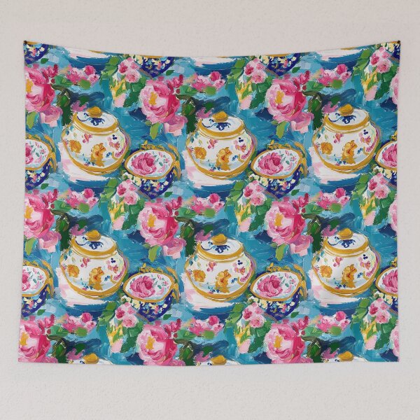 Item preview, Sevre porcelain and roses textured oil painting designed and sold by SophieClimaArt.