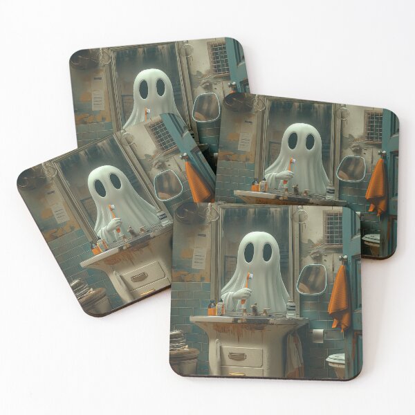 Item preview, Playful Ghost Brushing Teeth in Vintage Bathroom Scene designed and sold by SavinMercantile.
