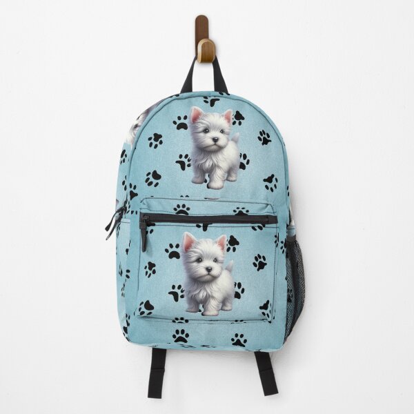 Item preview, Cute Westie Puppy with Paw Prints on Blue Background designed and sold by ddproducts.
