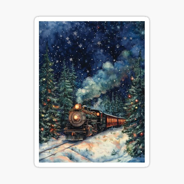 Christmas Train All Aboard Wintry Night Sticker