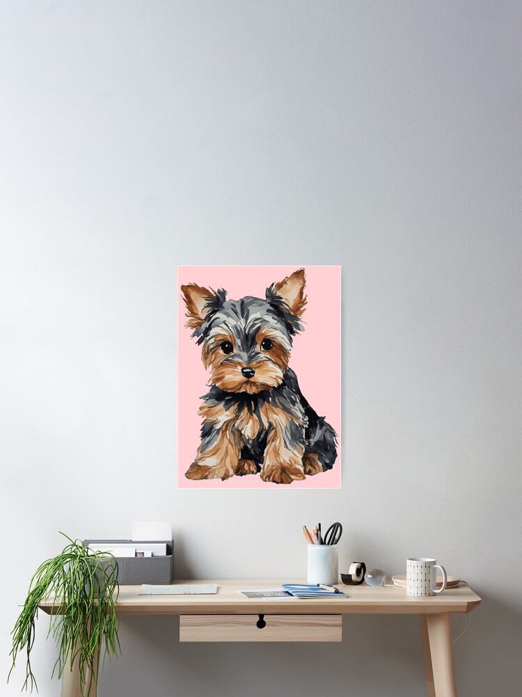 Thumbnail 2 of 3, Poster, Yorkie Puppy Watercolor (pink) designed and sold by mvalleyart.