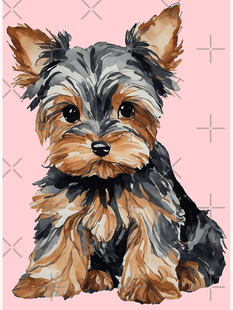 Thumbnail 3 of 3, Poster, Yorkie Puppy Watercolor (pink) designed and sold by mvalleyart.