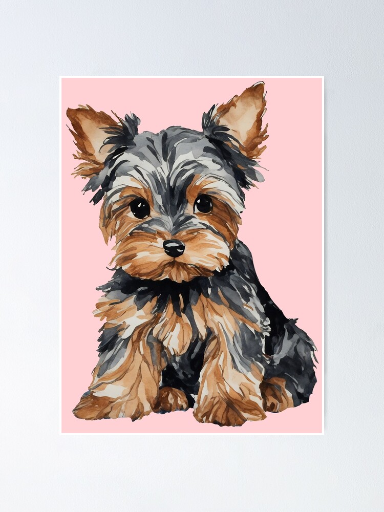 Thumbnail 1 of 3, Poster, Yorkie Puppy Watercolor (pink) designed and sold by mvalleyart.