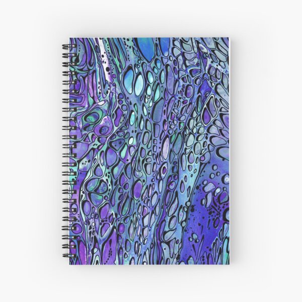 Aqua and Purple - Paint Pour Print with Fineliner Pen Detail Spiral Notebook