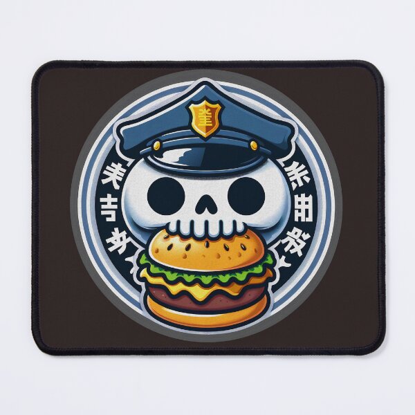 Item preview, Skull Police Officer Eating Burger | Quirky Japanese Pop Art designed and sold by GALUMARKET.